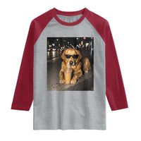 Funny Golden Retriever Iced Coffee Raglan Shirt Grunge Silly Meme Graphic Funny Dog Lover