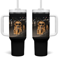 Funny Golden Retriever Iced Coffee Tumbler With Handle Grunge Silly Meme Graphic Funny Dog Lover