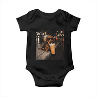 Dachshund Iced Coffee Baby Onesie Grunge Meme Graphic Funny Weiner Dog Lovers Dad
