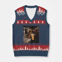 Dachshund Iced Coffee V-Neck Knit Sweater Vest Grunge Meme Graphic Funny Weiner Dog Lovers Dad