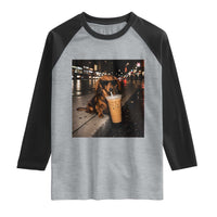 Dachshund Iced Coffee Raglan Shirt Grunge Meme Graphic Funny Weiner Dog Lovers Dad