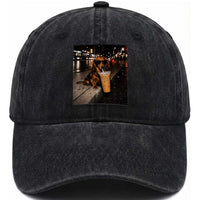 Dachshund Iced Coffee Washed Cotton Baseball Cap Grunge Meme Graphic Funny Weiner Dog Lovers Dad