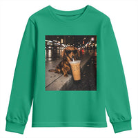 Dachshund Iced Coffee Youth Sweatshirt Grunge Meme Graphic Funny Weiner Dog Lovers Dad