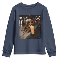 Dachshund Iced Coffee Youth Sweatshirt Grunge Meme Graphic Funny Weiner Dog Lovers Dad