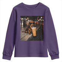 Dachshund Iced Coffee Youth Sweatshirt Grunge Meme Graphic Funny Weiner Dog Lovers Dad