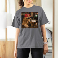 Funny Golden Retriever Drinking Beer T Shirt For Women Silly Dog Meme Graphic Sarcastic Gift