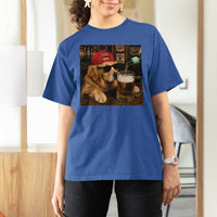 Funny Golden Retriever Drinking Beer T Shirt For Women Silly Dog Meme Graphic Sarcastic Gift