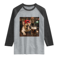 French Bulldog Drinking Beer Raglan Shirt Silly Dog Meme Graphic Sarcastic Gift