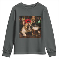 French Bulldog Drinking Beer Youth Sweatshirt Silly Dog Meme Graphic Sarcastic Gift