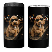 Goldendoodle Drinking Iced Coffee 4 in 1 Can Cooler Tumbler Grunge Graphic Funny Dog Lover