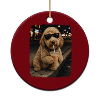Goldendoodle Drinking Iced Coffee Ceramic Ornament Grunge Graphic Funny Dog Lover