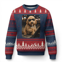 Goldendoodle Drinking Iced Coffee Ugly Christmas Sweater Grunge Graphic Funny Dog Lover