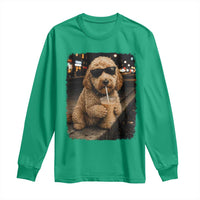 Goldendoodle Drinking Iced Coffee Long Sleeve Shirt Grunge Graphic Funny Dog Lover