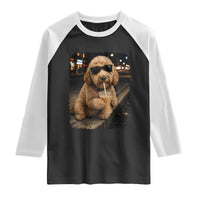 Goldendoodle Drinking Iced Coffee Raglan Shirt Grunge Graphic Funny Dog Lover