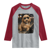 Goldendoodle Drinking Iced Coffee Raglan Shirt Grunge Graphic Funny Dog Lover