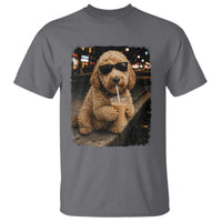 Goldendoodle Drinking Iced Coffee T Shirt Grunge Graphic Funny Dog Lover
