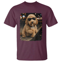 Goldendoodle Drinking Iced Coffee T Shirt Grunge Graphic Funny Dog Lover