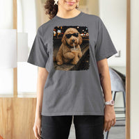 Goldendoodle Drinking Iced Coffee T Shirt For Women Grunge Graphic Funny Dog Lover