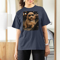 Goldendoodle Drinking Iced Coffee T Shirt For Women Grunge Graphic Funny Dog Lover