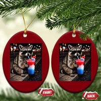 4th Of July Raccoon Drinking Slushie Ceramic Ornament Patriotic 250 Anniversary USA Trash Panda Funny Meme