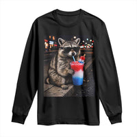 4th Of July Raccoon Drinking Slushie Long Sleeve Shirt Patriotic 250 Anniversary USA Trash Panda Funny Meme
