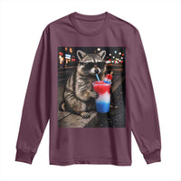 4th Of July Raccoon Drinking Slushie Long Sleeve Shirt Patriotic 250 Anniversary USA Trash Panda Funny Meme