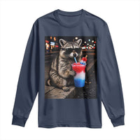 4th Of July Raccoon Drinking Slushie Long Sleeve Shirt Patriotic 250 Anniversary USA Trash Panda Funny Meme