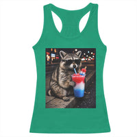 4th Of July Raccoon Drinking Slushie Racerback Tank Top Patriotic 250 Anniversary USA Trash Panda Funny Meme