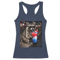 4th Of July Raccoon Drinking Slushie Racerback Tank Top Patriotic 250 Anniversary USA Trash Panda Funny Meme