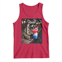 4th Of July Raccoon Drinking Slushie Tank Top Patriotic 250 Anniversary USA Trash Panda Funny Meme