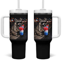 4th Of July Raccoon Drinking Slushie Tumbler With Handle Patriotic 250 Anniversary USA Trash Panda Funny Meme