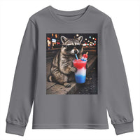 4th Of July Raccoon Drinking Slushie Youth Sweatshirt Patriotic 250 Anniversary USA Trash Panda Funny Meme