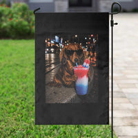 4th Of July Dachshund Drinking Slushie Garden Flag Patriotic 250 Anniversary USA Dog Lovers Funny Meme