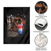 4th Of July Dachshund Drinking Slushie Garden Flag Patriotic 250 Anniversary USA Dog Lovers Funny Meme