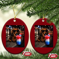 4th Of July Dachshund Drinking Slushie Ceramic Ornament Patriotic 250 Anniversary USA Dog Lovers Funny Meme