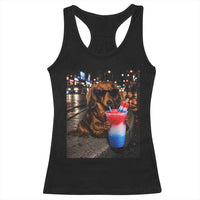 4th Of July Dachshund Drinking Slushie Racerback Tank Top Patriotic 250 Anniversary USA Dog Lovers Funny Meme