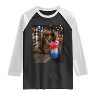4th Of July Dachshund Drinking Slushie Raglan Shirt Patriotic 250 Anniversary USA Dog Lovers Funny Meme