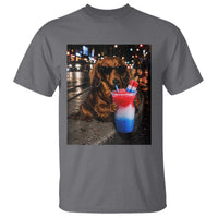 4th Of July Dachshund Drinking Slushie T Shirt Patriotic 250 Anniversary USA Dog Lovers Funny Meme