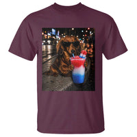 4th Of July Dachshund Drinking Slushie T Shirt Patriotic 250 Anniversary USA Dog Lovers Funny Meme