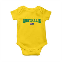Green Yellow Australia Baby Onesie Down Under Team Australia Flag Varsity Lettering Soccer Fans Football Tournament