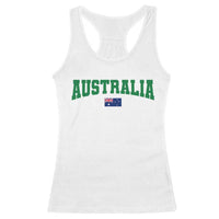 Green Yellow Australia Racerback Tank Top Down Under Team Australia Flag Varsity Lettering Soccer Fans Football Tournament