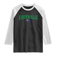 Green Yellow Australia Raglan Shirt Down Under Team Australia Flag Varsity Lettering Soccer Fans Football Tournament