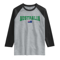 Green Yellow Australia Raglan Shirt Down Under Team Australia Flag Varsity Lettering Soccer Fans Football Tournament