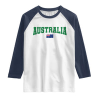 Green Yellow Australia Raglan Shirt Down Under Team Australia Flag Varsity Lettering Soccer Fans Football Tournament