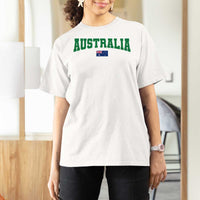 Green Yellow Australia T Shirt For Women Down Under Team Australia Flag Varsity Lettering Soccer Fans Football Tournament
