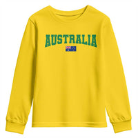 Green Yellow Australia Youth Sweatshirt Down Under Team Australia Flag Varsity Lettering Soccer Fans Football Tournament