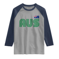 Retro Australia Raglan Shirt AUS Green Australian Flag Country Pride Graphic