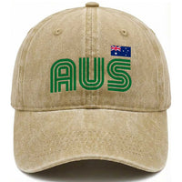 Retro Australia Washed Cotton Baseball Cap AUS Green Australian Flag Country Pride Graphic