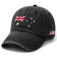 Vintage Australian Flag Washed Cotton Baseball Cap Australia Distressed Patriotic Southern Cross Country Pride Graphic