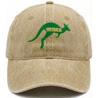 Vintage Kangaroo Australia Washed Cotton Baseball Cap Patriotic Country Pride Graphic Aussie Roo Kangaroo
